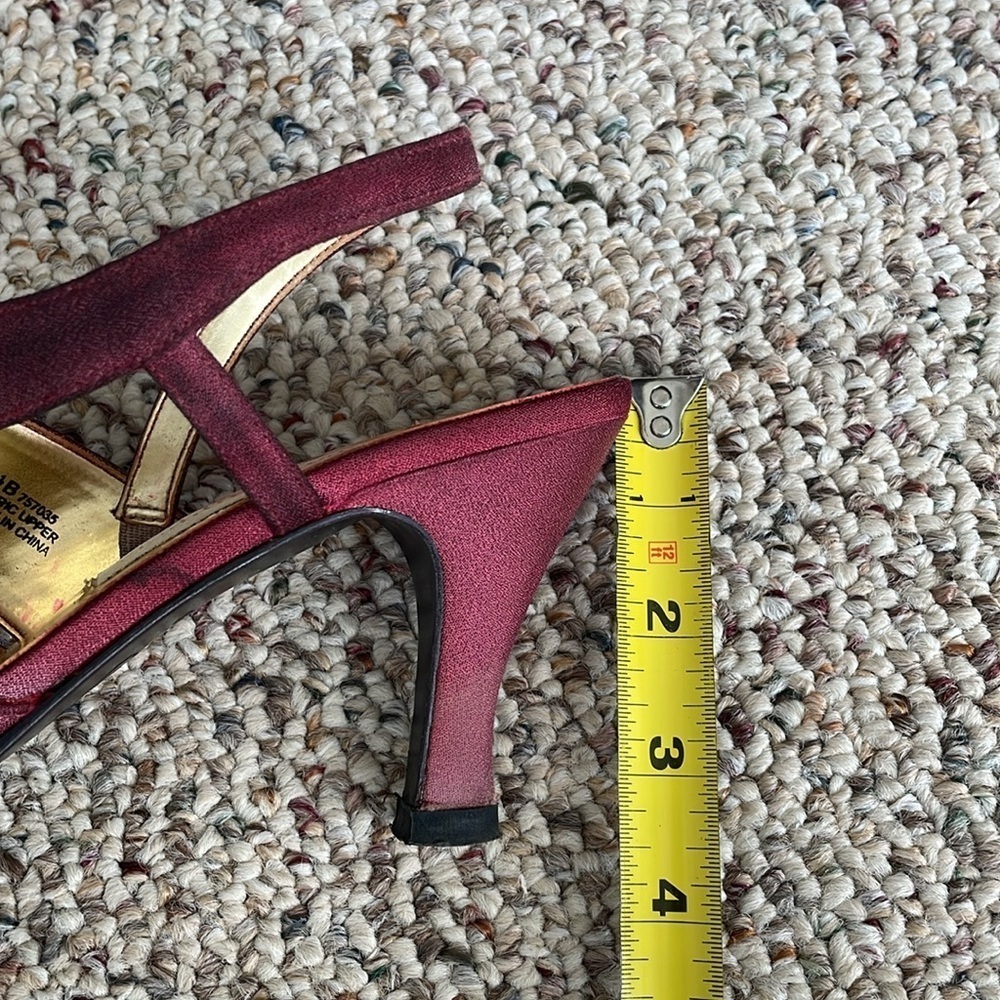 Silver Slipper Burgundy Satin Like Dressy Heels - Picture 4 of 7